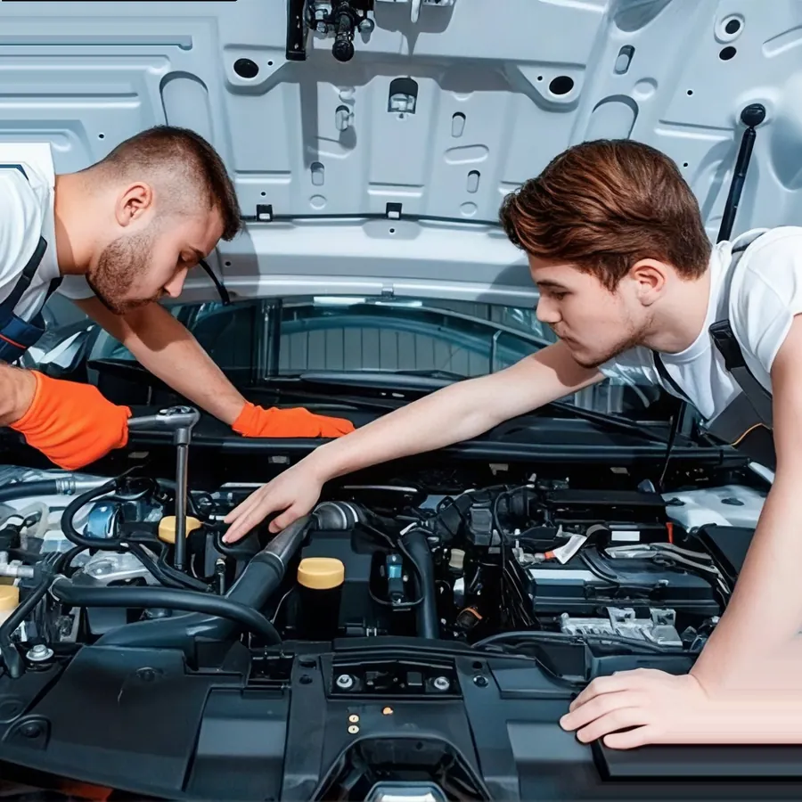 Two technicians tracing a fault under the hood