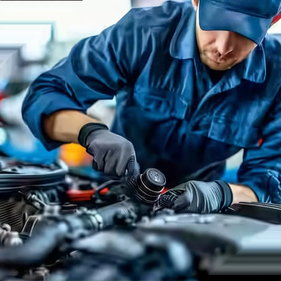 Technician inspecting a used car before purchase