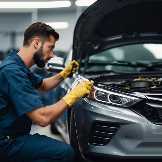 Technician servicing an engine bay